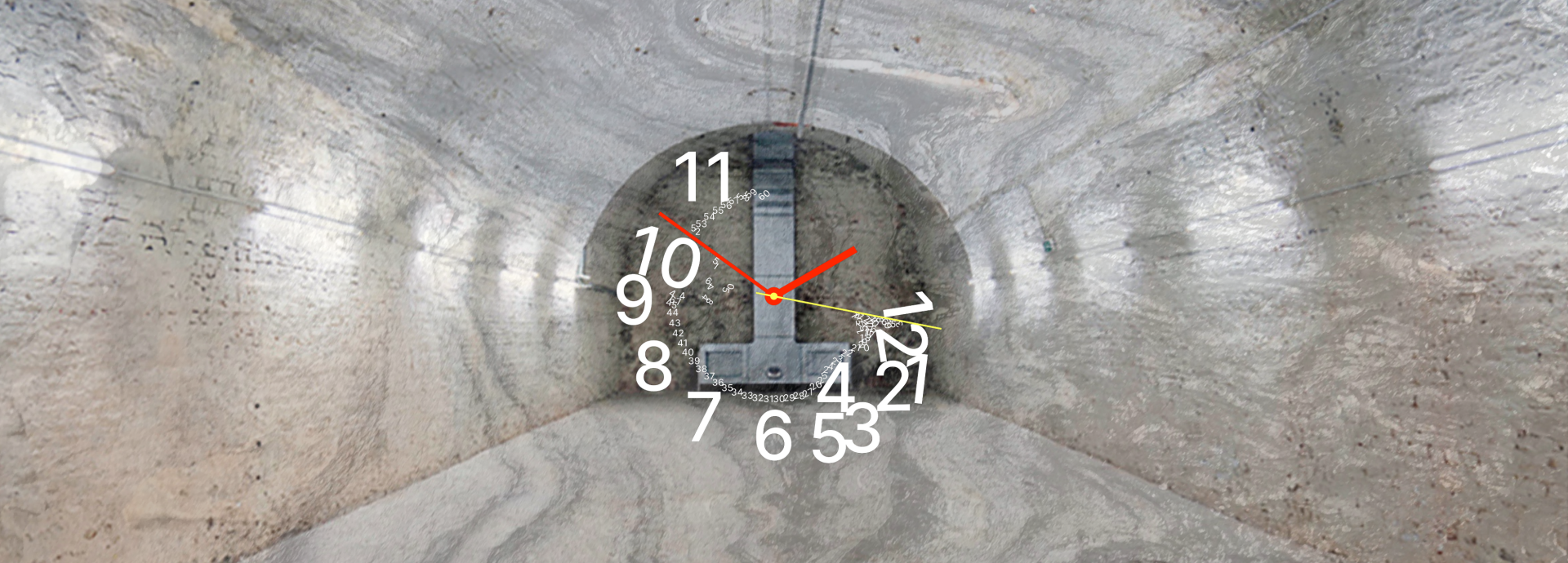 Abstract image of a cellar space with crash clock in the middle.